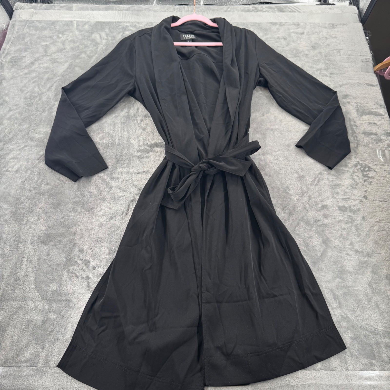 Dennis by Dennis Basso Black Long Sleeve Wrap Dress Shawl Collar Midi Small