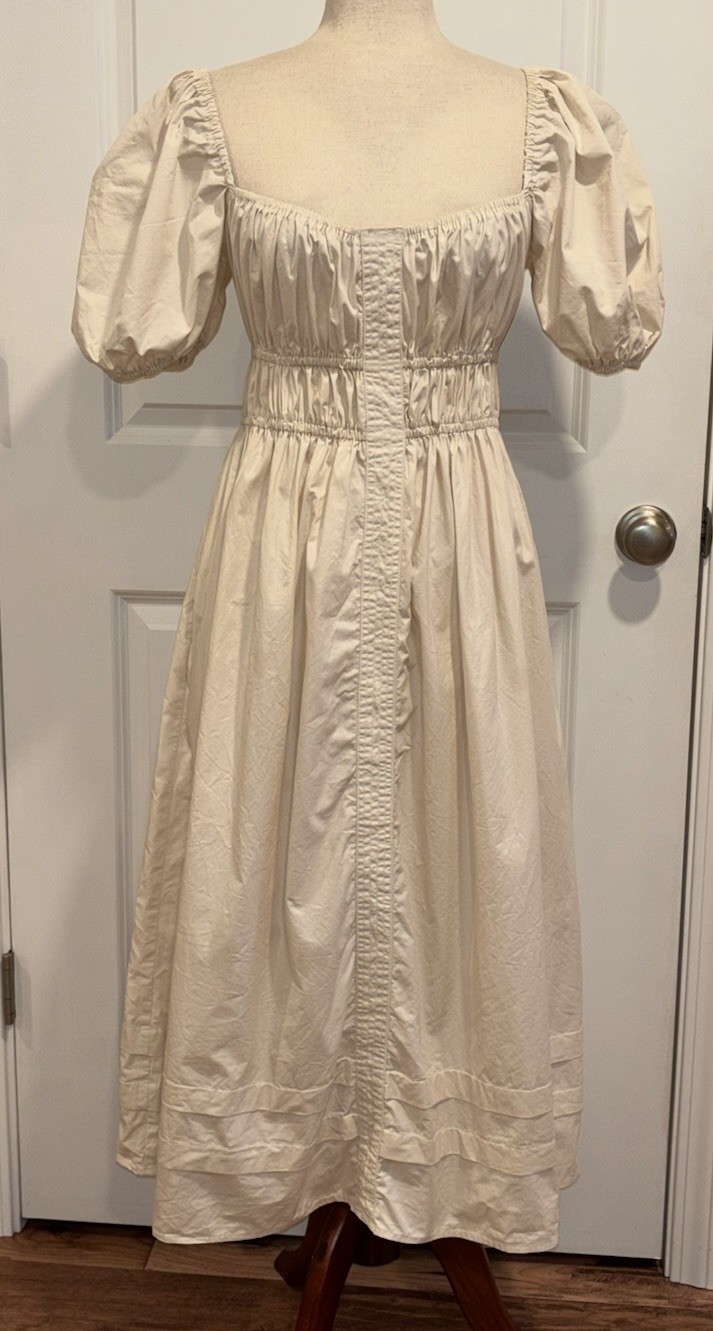 En Saison Puff Sleeve Midi Poplin Peasant Dress Ivory Natural Cream Women’s L