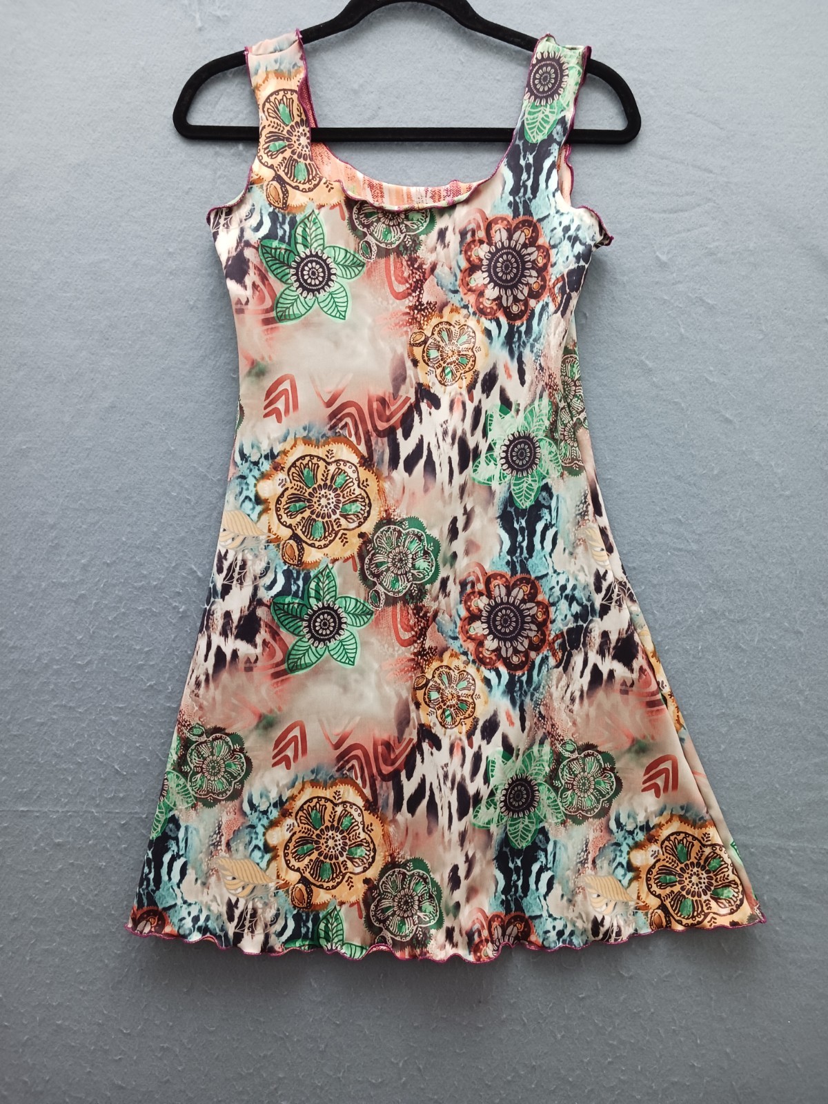 Unknown Women Tank Dress Multicolor Floral Scoop Neck Sleeveless Boho Summer