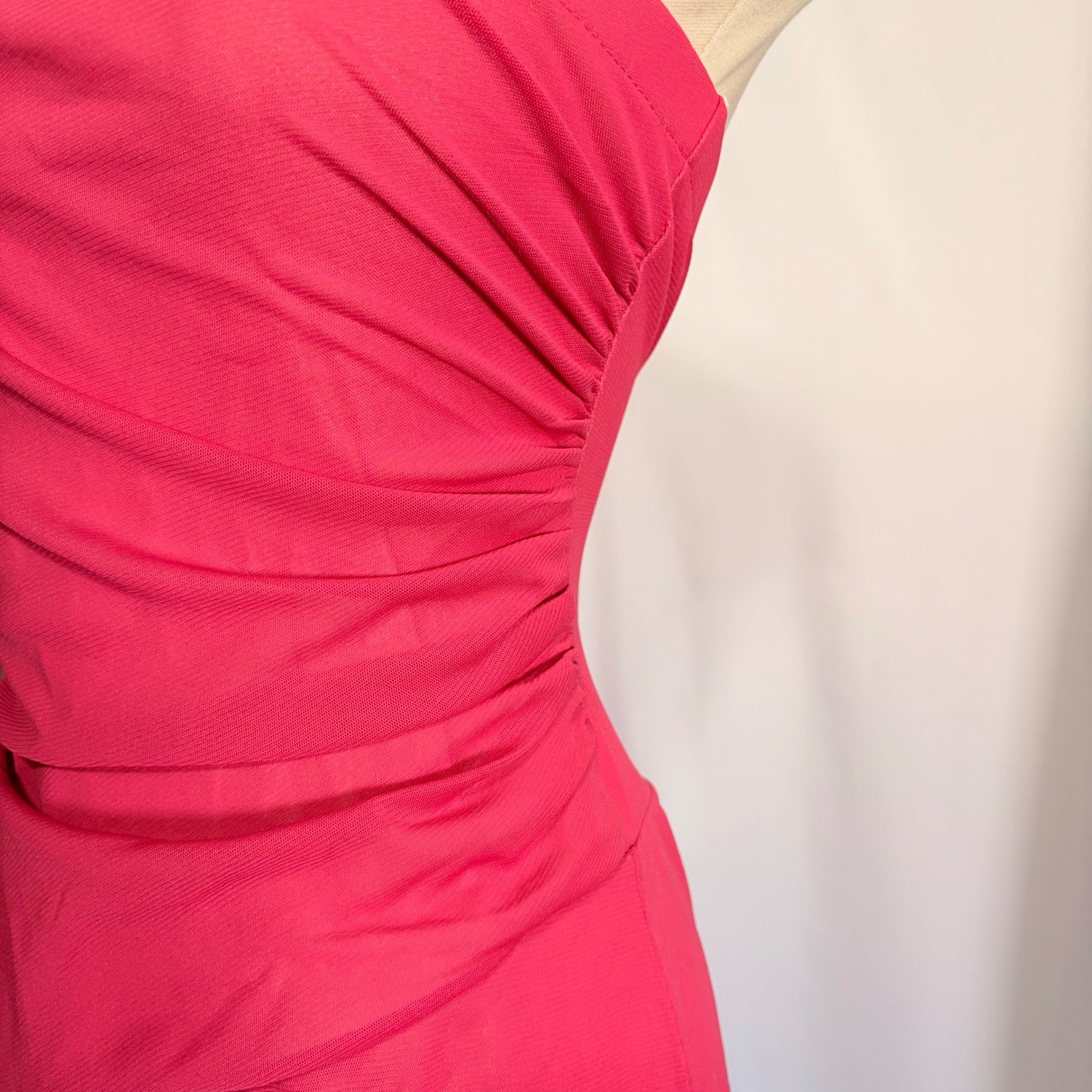 Wrapper Y2k Flowy Hot Pink Strapless Ruched Layered Mini Dress with ruffles
