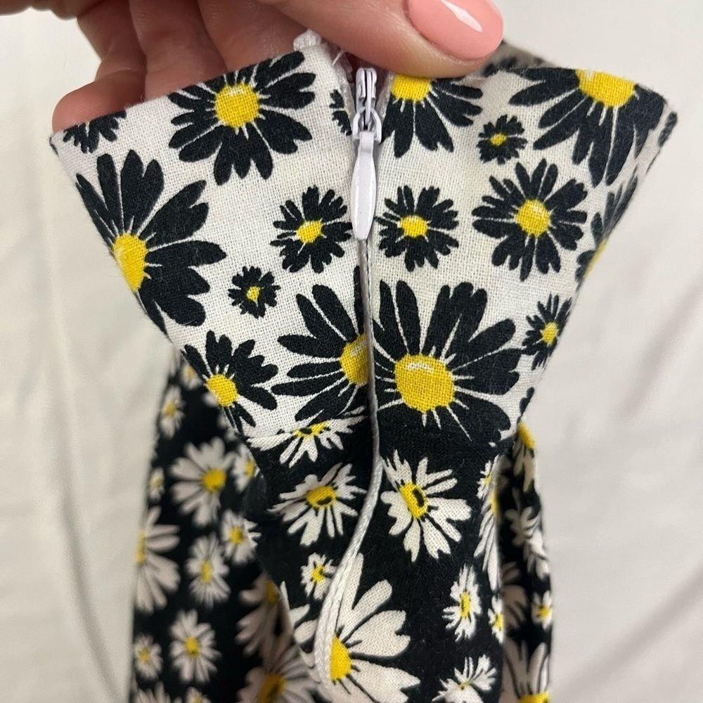 Handmade Daisy Chain Strap Printed Black White Swing Tiered Dress- Size Medium
