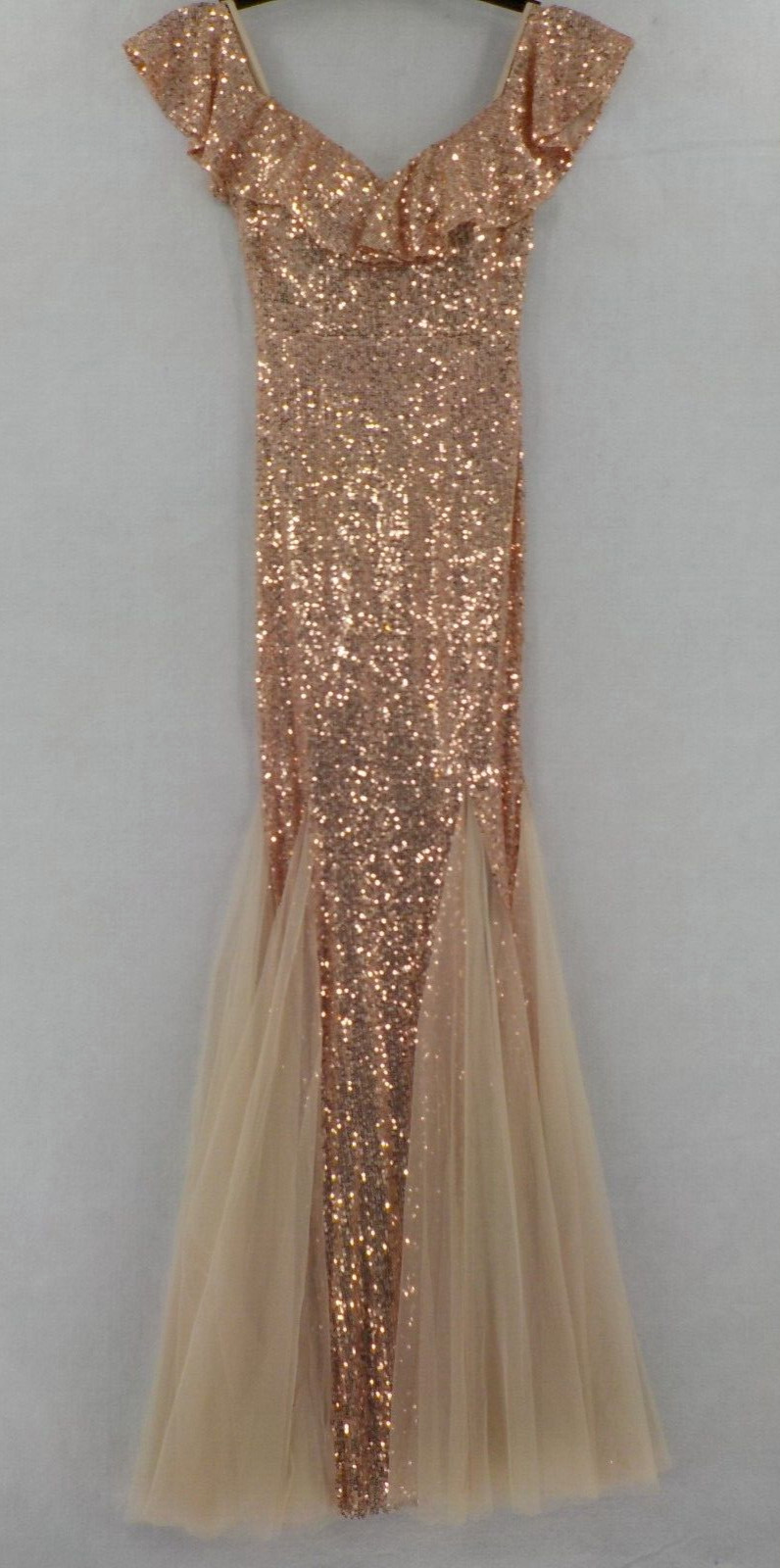POEMS SONGS WOMENS FITTED 60″ LONG MERMAID DRESS SZ S ROSE GOLD FORMAL PARTY NWT