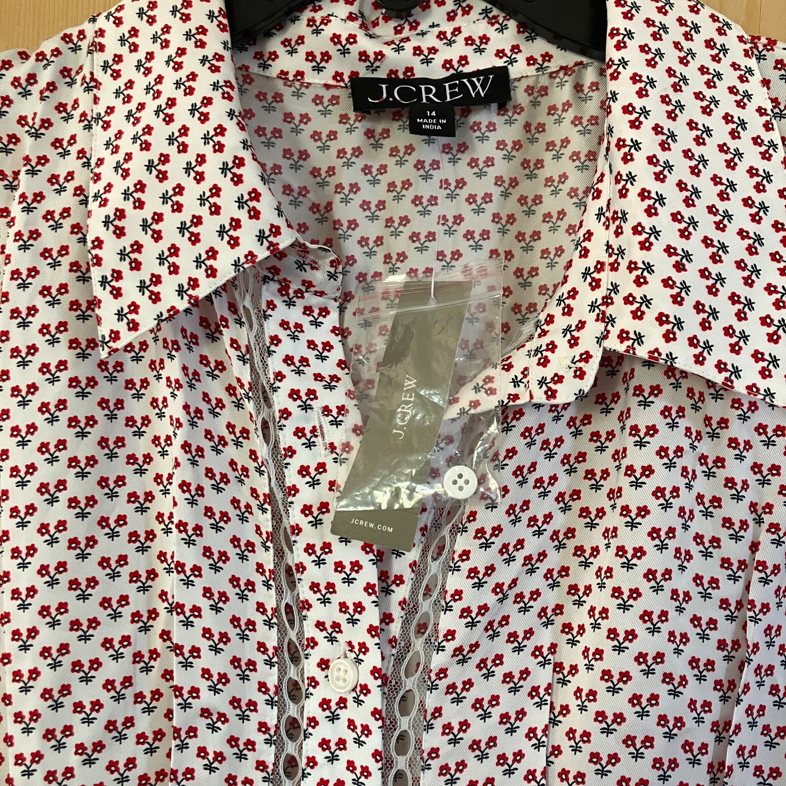 J.Crew Womens Wren Lace-Trim Glossy Twill Pockets Shirt Dress Size 14 Red SP NWT