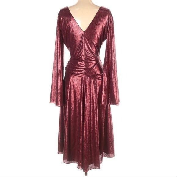 Keepsake The Label Never Again Metallic Berry Faux Wrap Dress Asymmetrical New