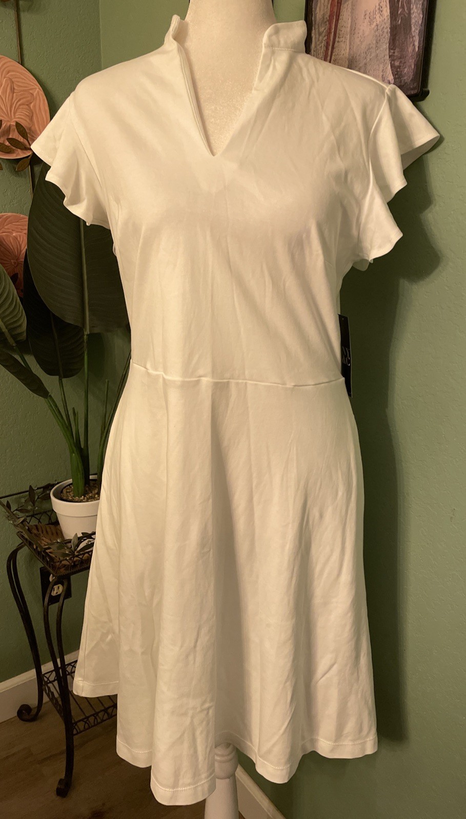 New York & Company Dress Cotton Cap Sleeve w/Pockets V-Neck Sz Medium NWT