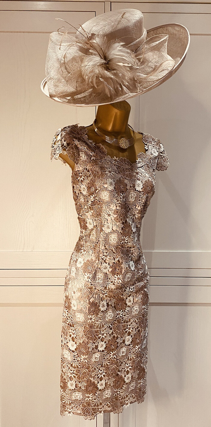 Jacques Vert Oyster Lace Overlay Dress UK 10 & Shantung Edge To Edge Jacket 12