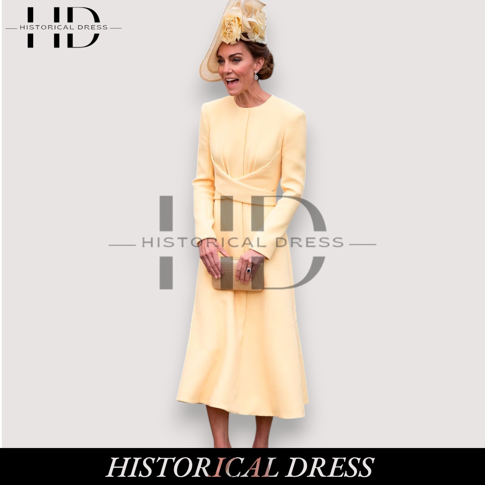 Princess Kate Middleton Off-White Wool Coat Dress | Vintage Midi A-Line Gown