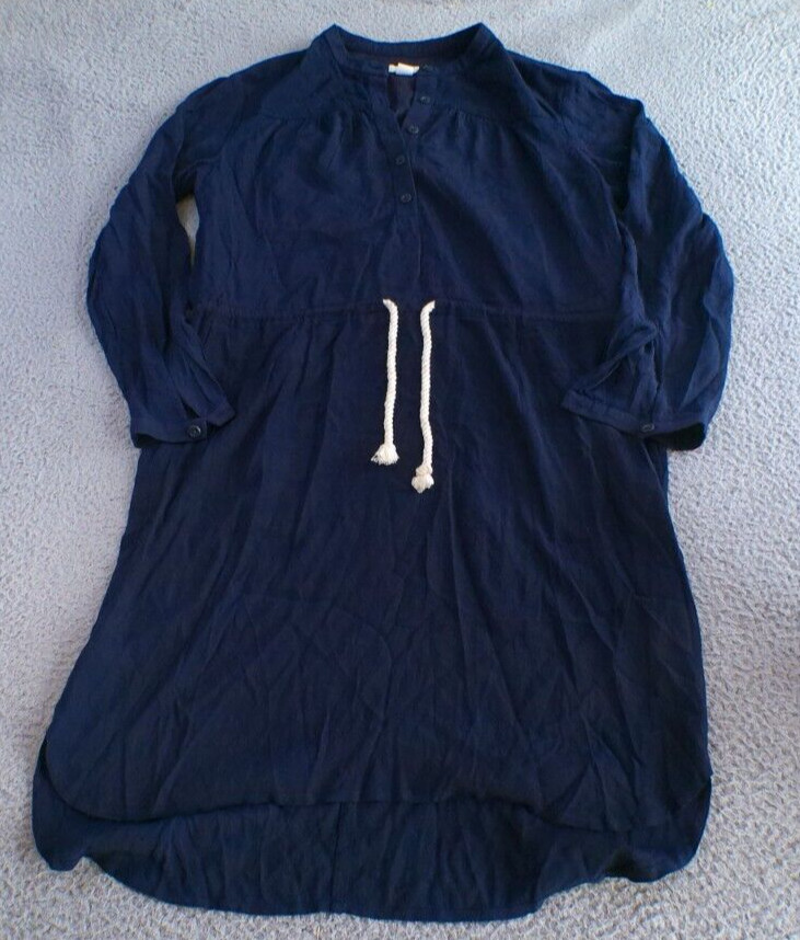J Crew Dress Women’s XS Navy Blue Long Sleeve Rope Belt Buttons Nautical