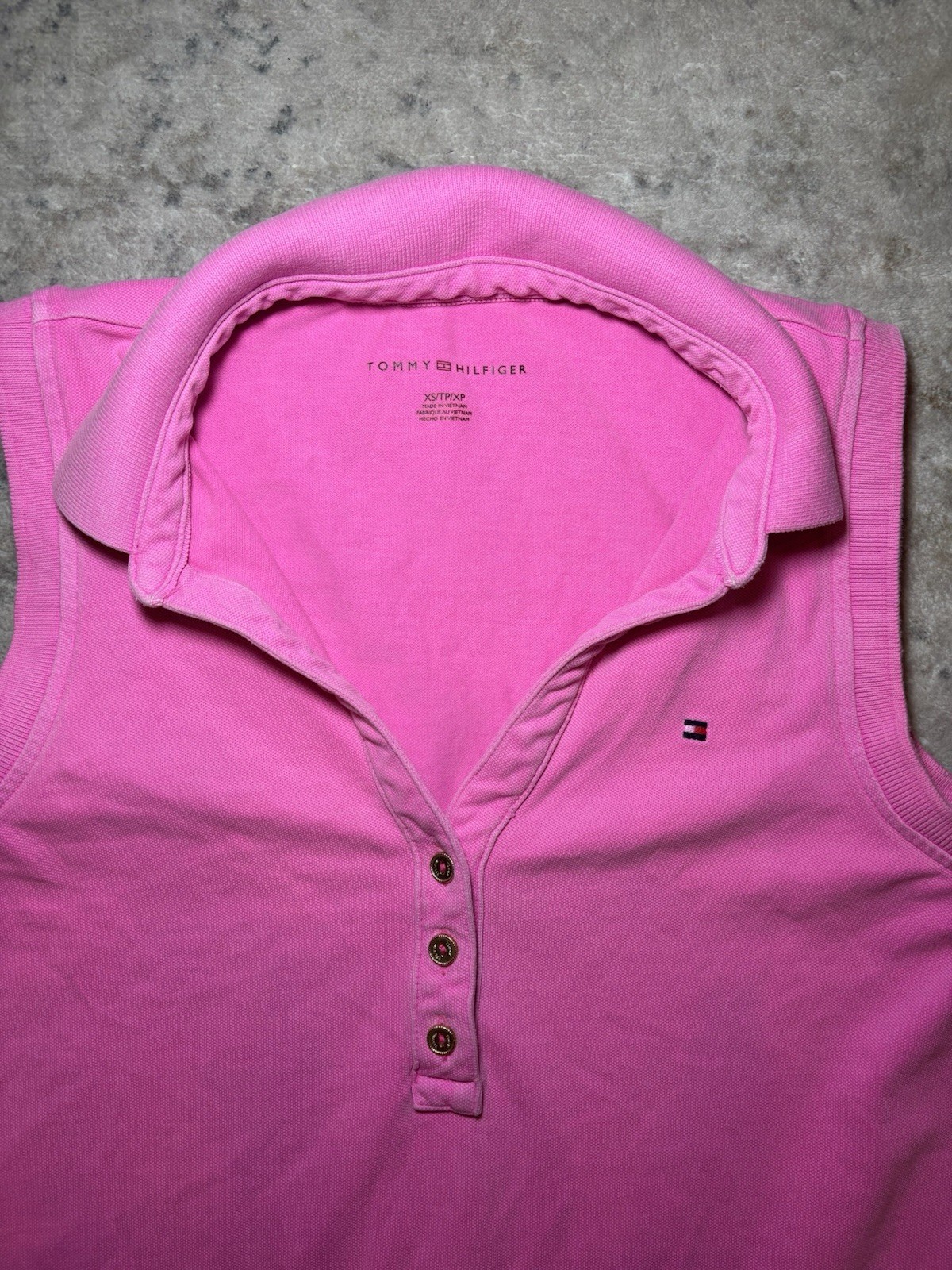 Tommy Hilfiger Pink Pique Sleeveless Collared Polo Dress Logo Buttons XS
