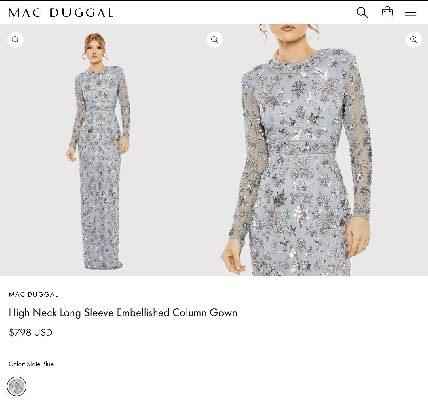 MAC DUGGAL 93939 Womens High Neck Long Sleeve Embellished Column Gown Dress 10