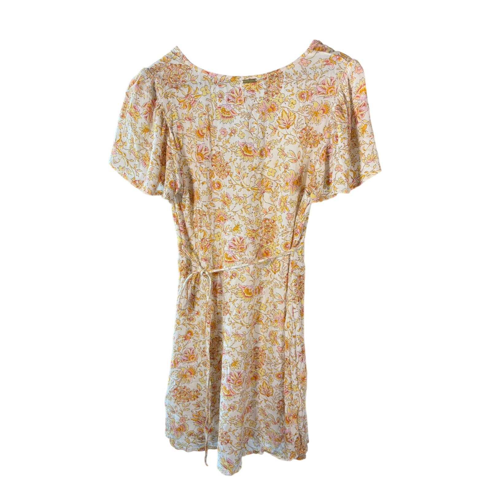 Billabong Floral Wrap Mini Dress Tie Waist Flutter Sleeve Women’s M