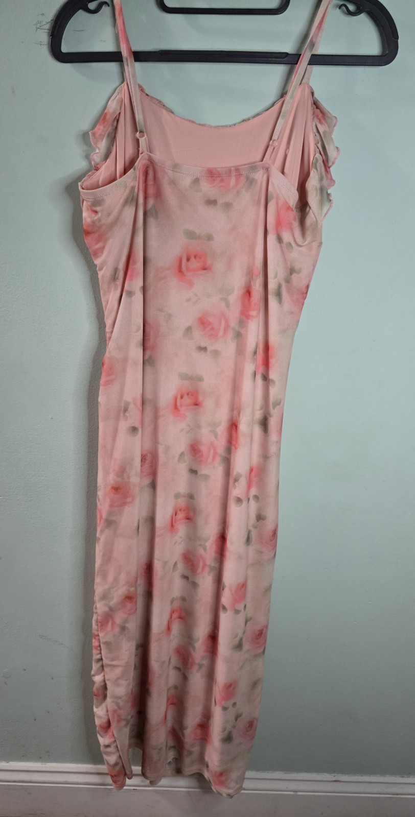 SHEIN Women’s Pink Floral Ruffle Bottom front Slip Midi Dress Size Large NWOT