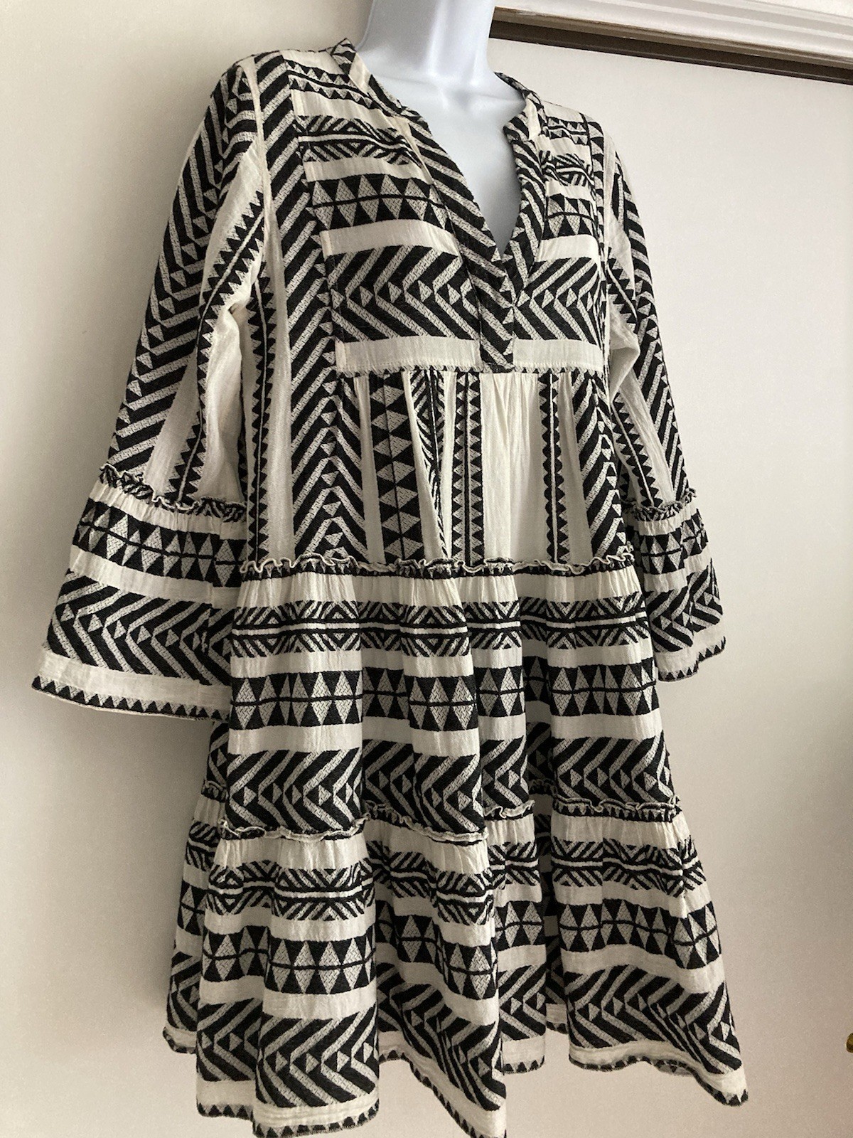 Devotion Twins Ella Black & Off White 100% Cotton Tiered Tunic Dress, Sz XS