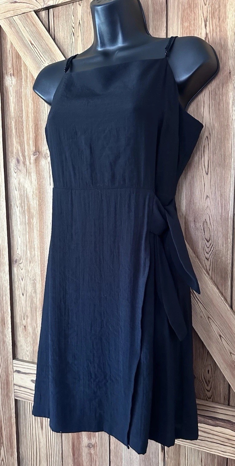 NINE WEST Black Spaghetti Strap Side-Tie Faux Wrap Mini Dress Size Small