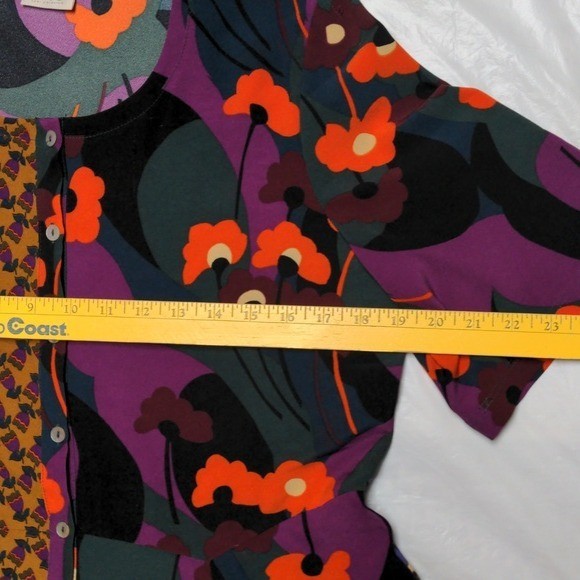 LOGO By Lori Goldstein Rich Plum Patchwork Button Front Crepe Midi Dress Size Md