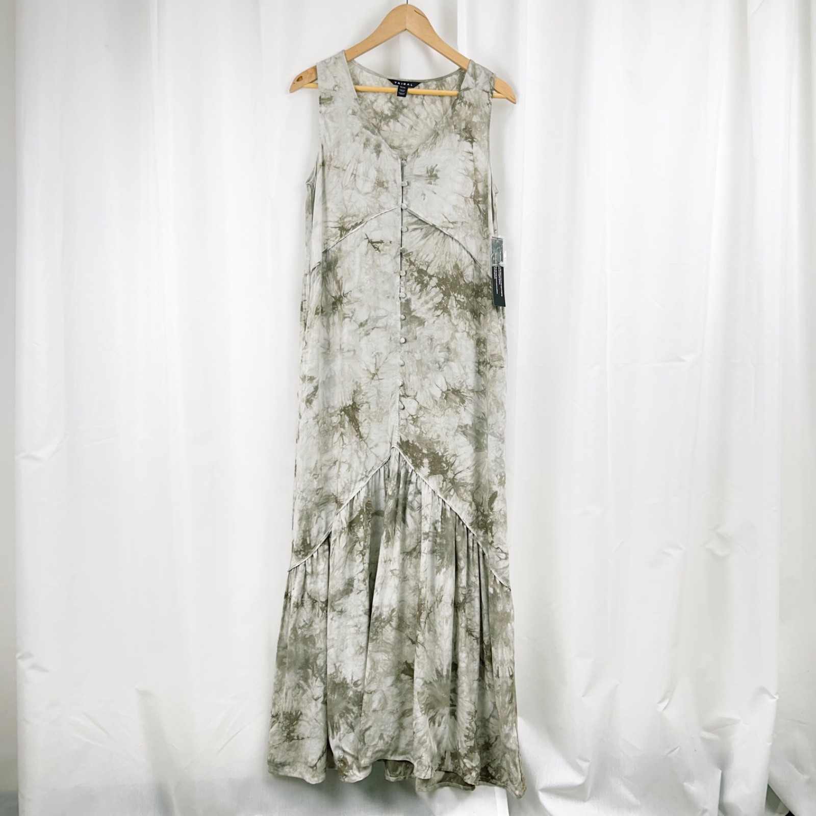 Tribal Brand Sleeveless 3-Tiered Boho Maxi Dress “Fern” Tie Dye XS