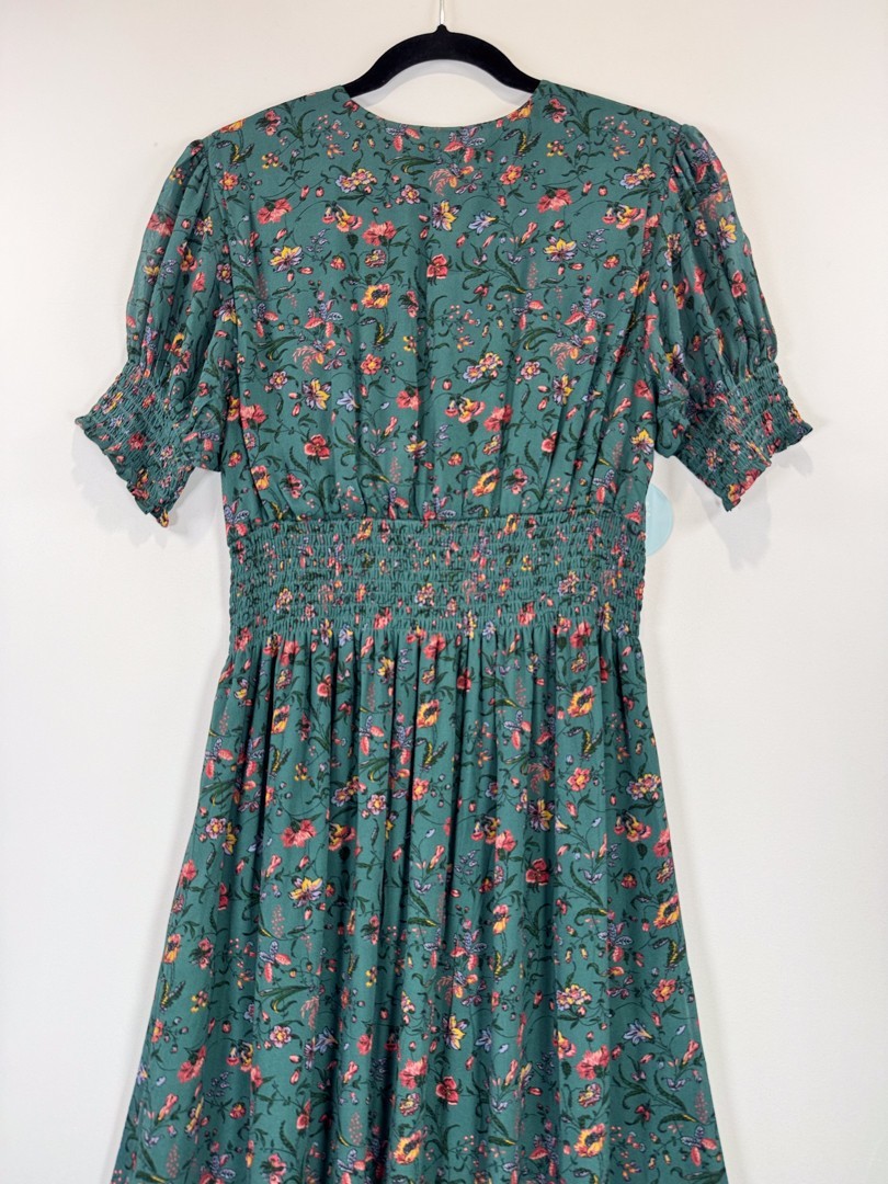 Hill House Home Maxi Dress Green The Georgia Nap V Neck Floral Smocked Medium