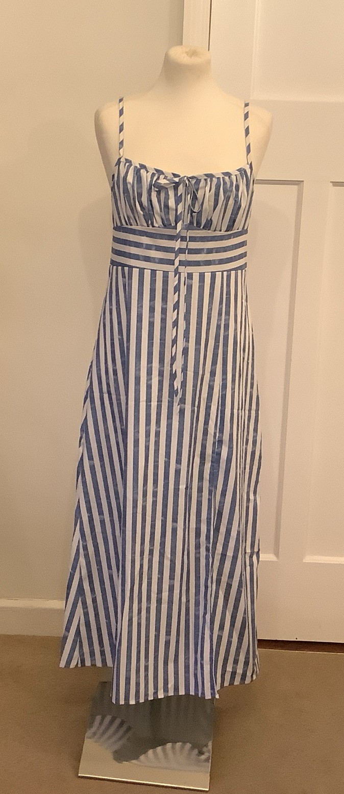 Summer Dress Blue and White Stripes Spaghetti Strap side zip Size M
