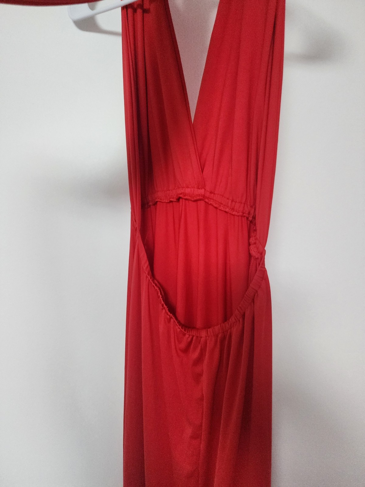 Infinity Red Sleeveless V-Neck Long Maxi Dress Solid Pattern Regular Fit Size L