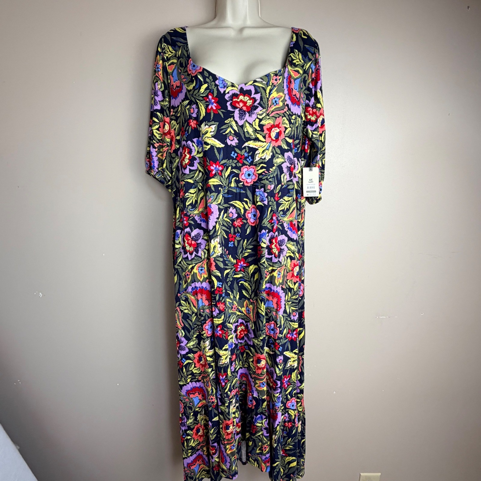 Terra & Sky Sweetheart Tiered Knit Dress Floral Multi Color 0X 14W NEW