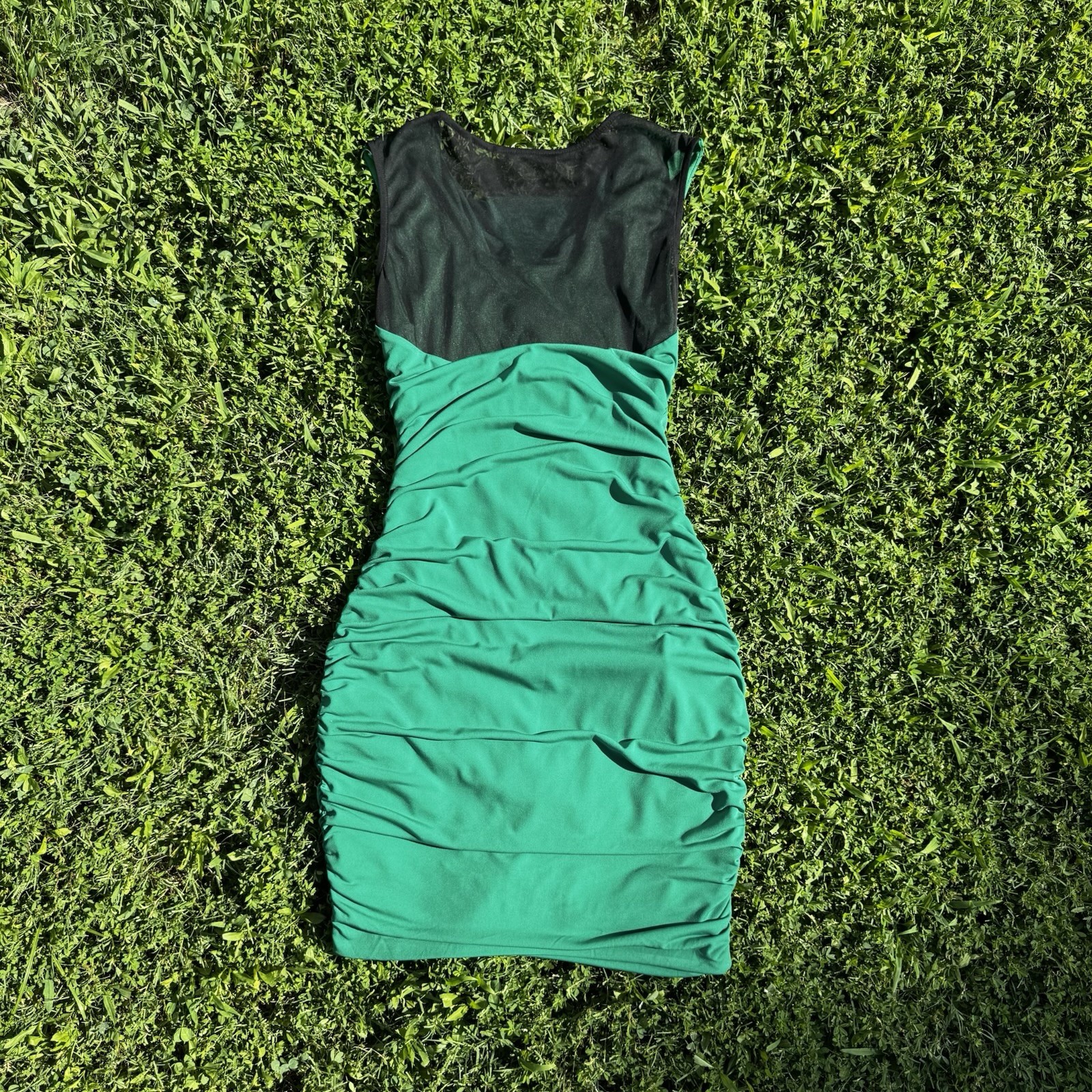 Sweet Storm Green Ruched Sleeveless Bodycon Mini Dress Cowl Neck Size L