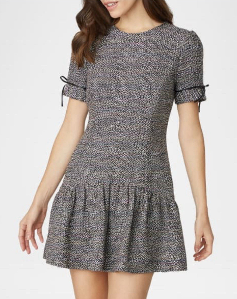 Shoshanna Mini Dress Size 10 Black Tweed Multicolor Drop Waist Flounce Preppy