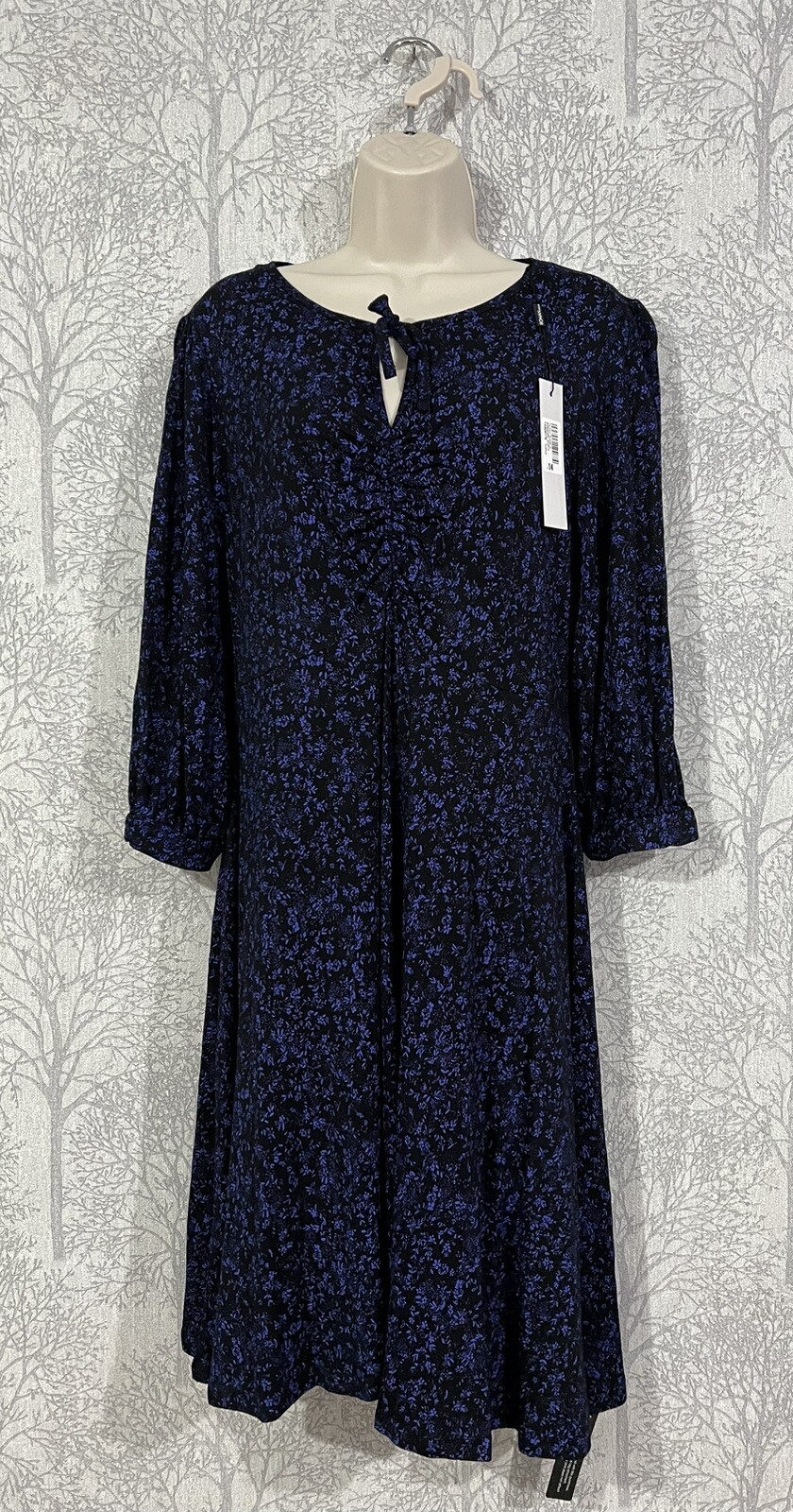 ROMAN Women’s Tie Front Ruched Dress (Size UK 14)- 95 % Viscose, 5% Elastane