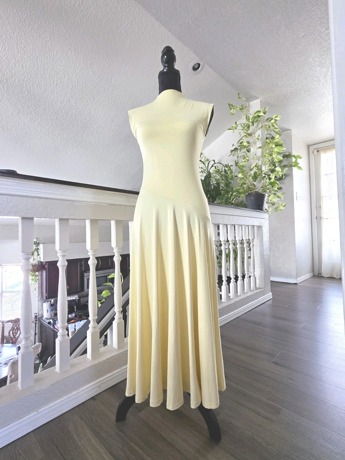 bar III Yellow Sleeveless Maxi Dress Crew Neck Pleated Double Layer Size S