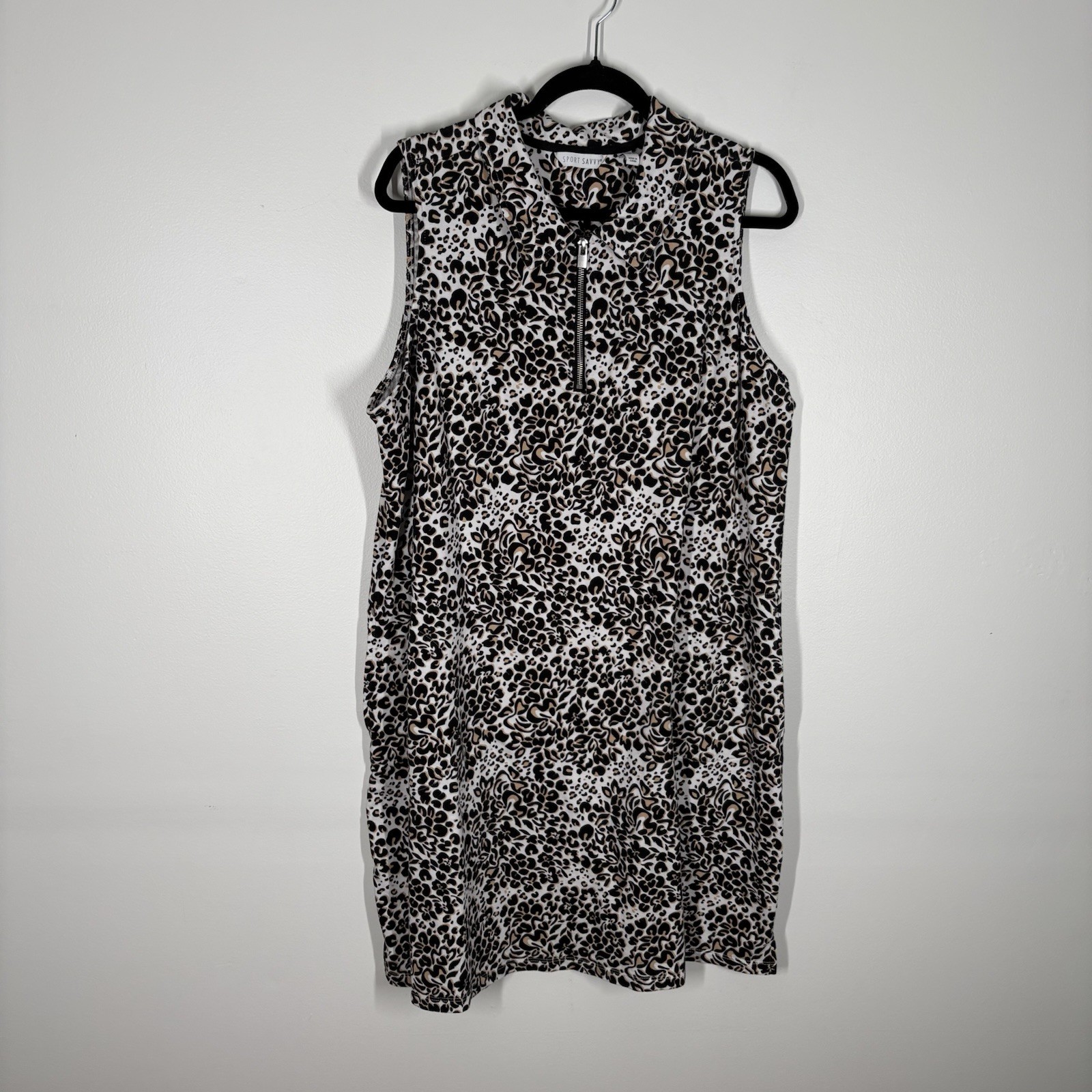 Sport Savvy Women 1X Motion Animal Printed French Terry Quarter Zip Polo Dress