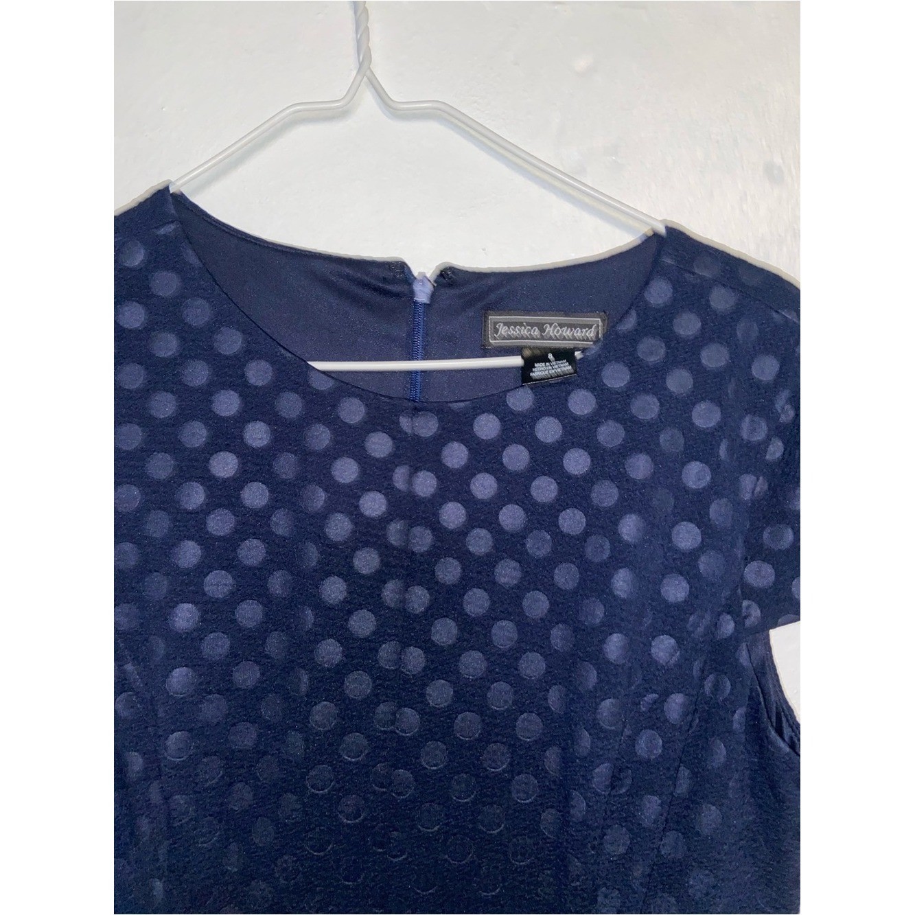 Jessica Howard Mod Twee Preppy Corpcore Classic Navy Polka Dot Fit & Flare Dress