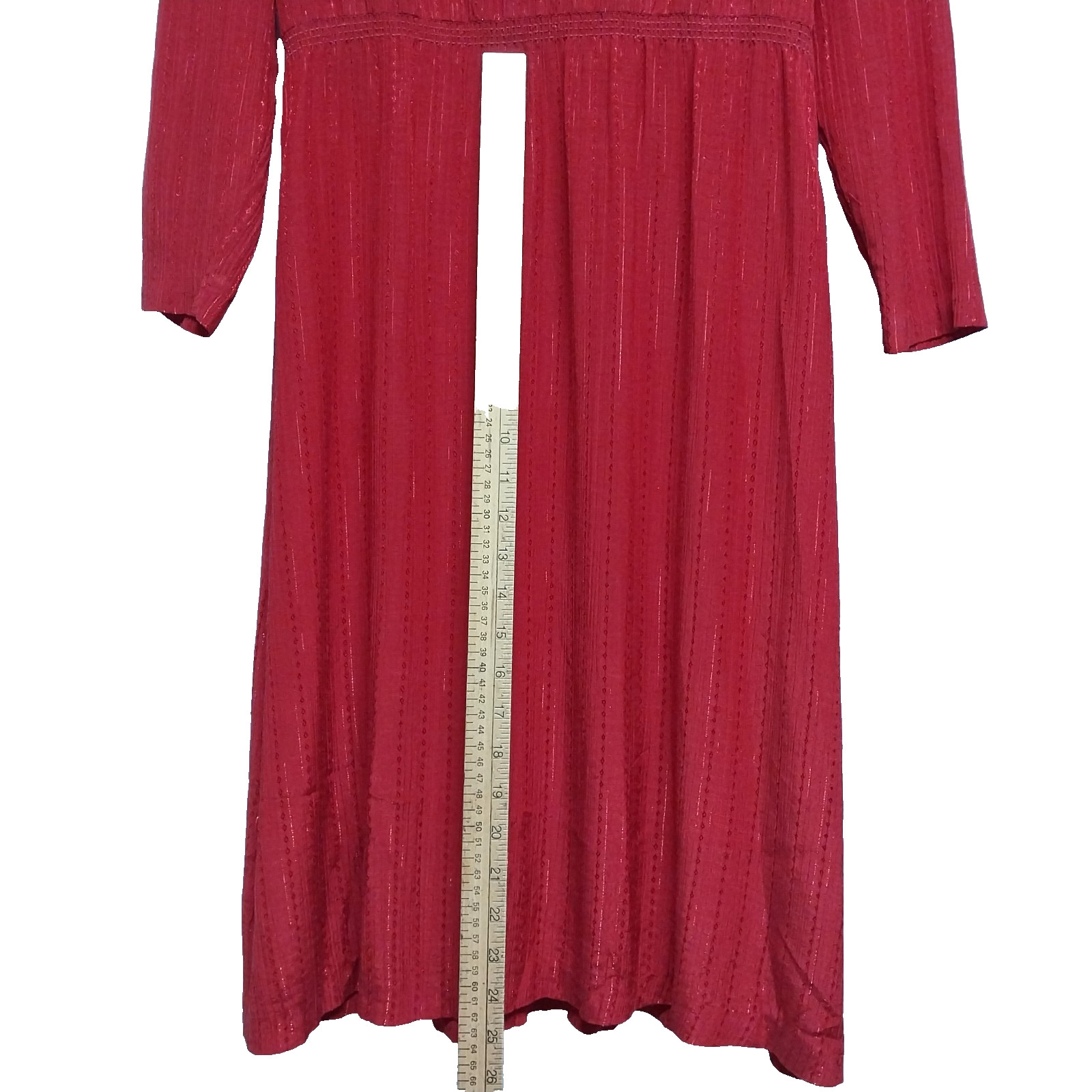 Vintage 1980s Red Plum Stripe Embroidered Midi Secretary Dress V Neck Size Small
