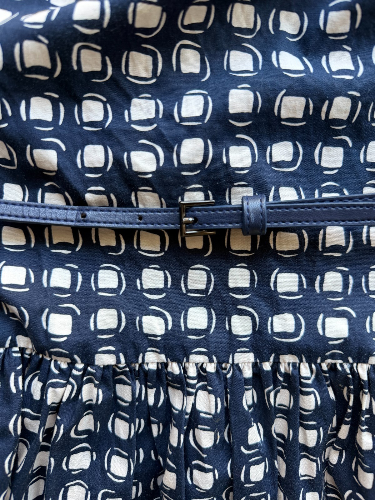 MaxMara Navy/Cream Gina Fit & Flare Geo Pattern Poplin Dress Size US 6