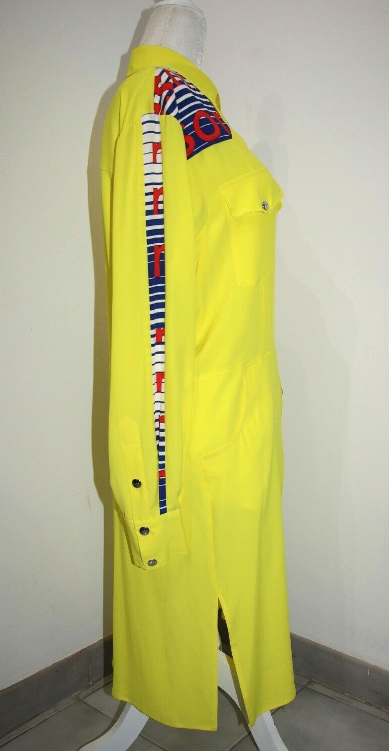MSGM Yellow Chiffon Logo Snaps Shirt Dress sz US 6 / IT 40 $960 Made in Italy
