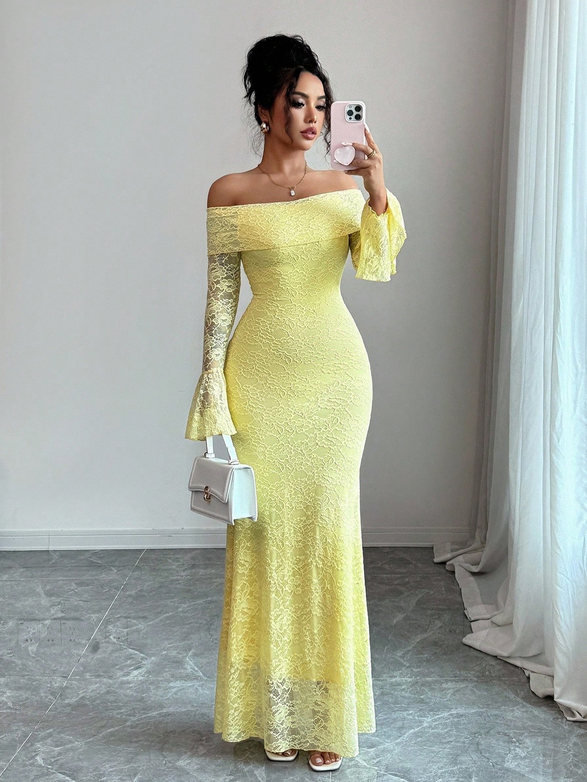 Elegant Off Shoulder Maxi Dress for Women in Yellow