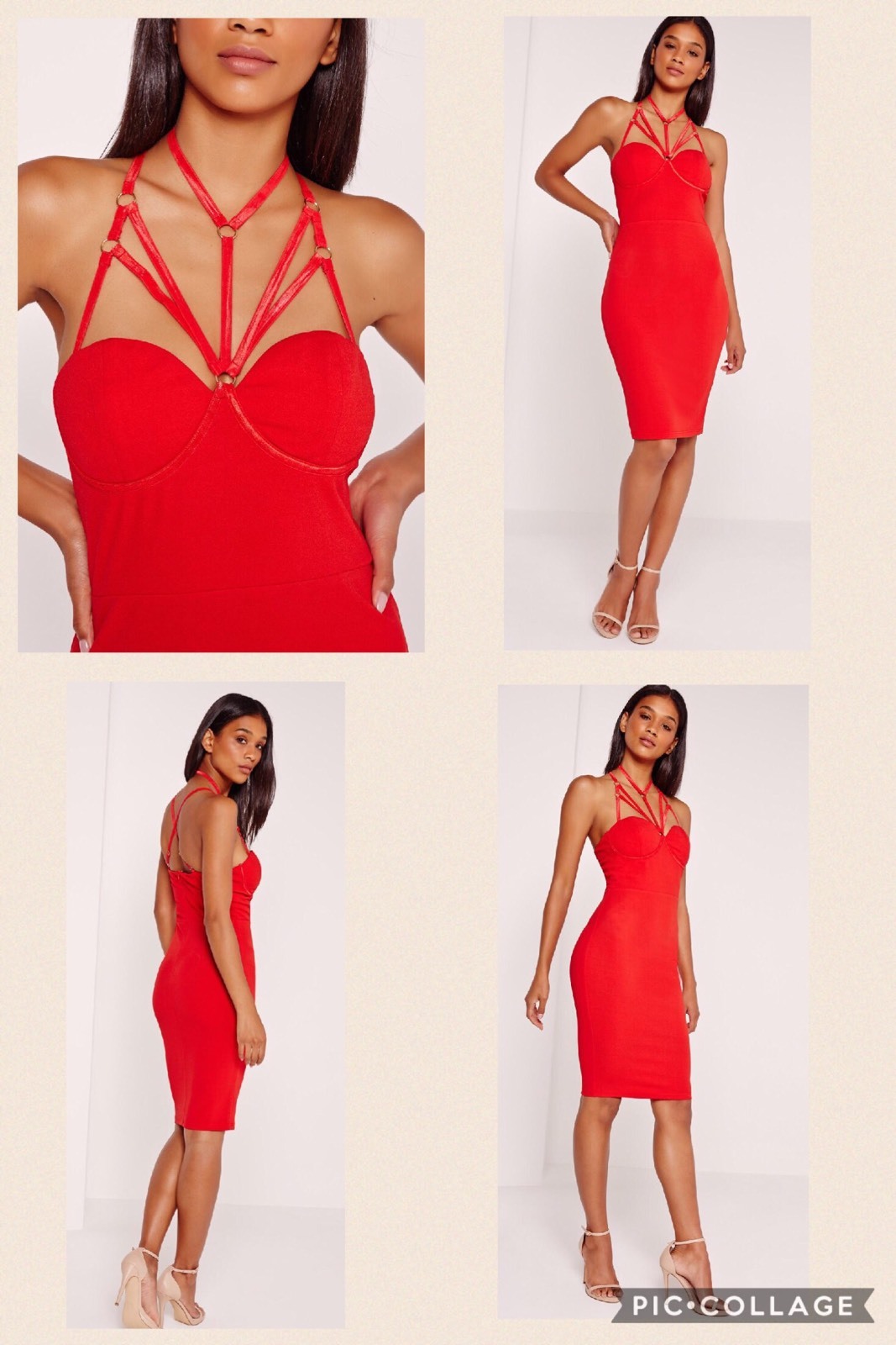 NWT Red Bodycon Fitted Strappy Evening Club Cocktail Stretch Party Dress UK 8/6