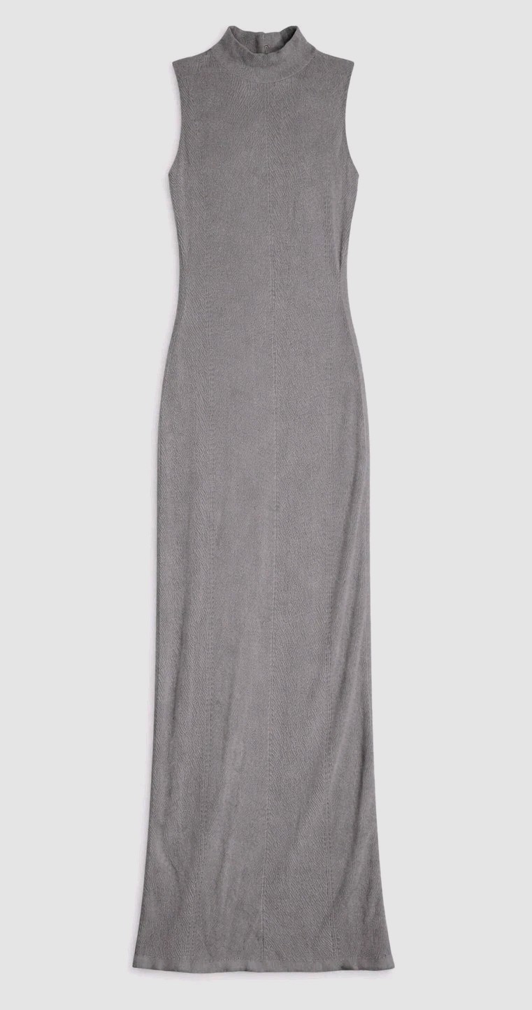 Freshman 1996 Maxi Dress Women’s Size M – Gray Ribbed Knit Sleeveless Mock Neck