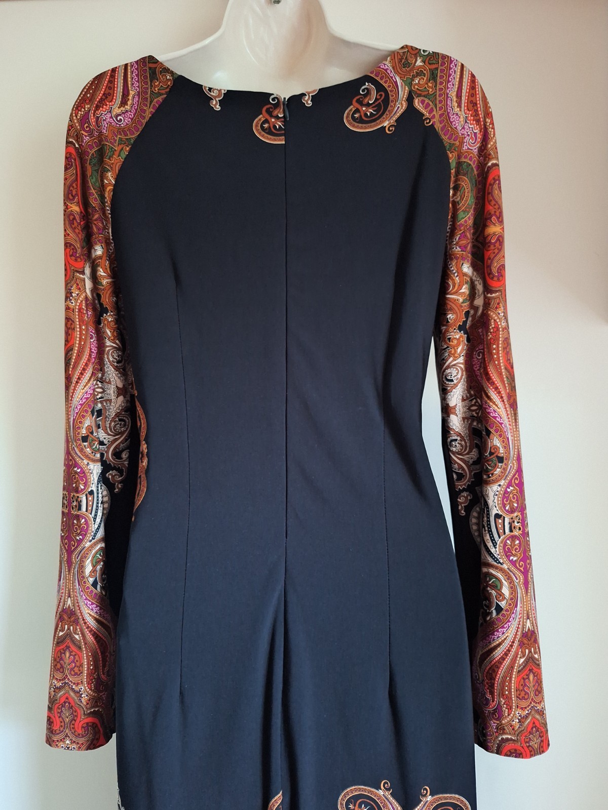 Joseph Ribkoff Paisley Print Black Orange Purple Sheath Dress UK 14 EU 42 USA 10