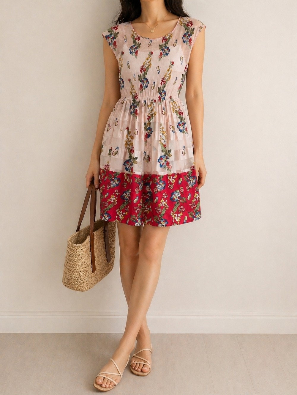 Max Studio Floral Butterfly Print Stretch Sleeveless Sheer Dress Size Small