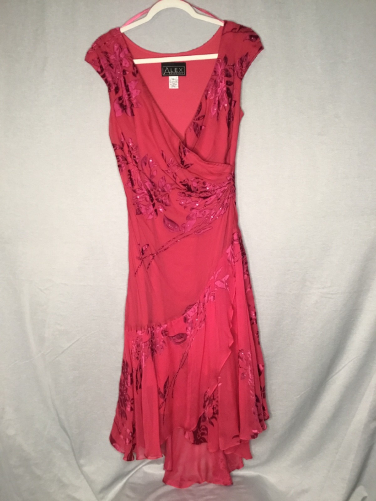 ALEX EVENINGS BEAUTIFUL ELEGANT EMBELISHED FUSCIA EVENING DRESS SIZE 10