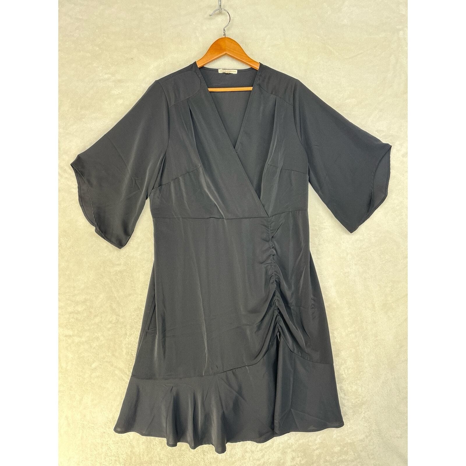 Standards & Practices Wrap Dress Womens 1X Black Bell Sleeve LBD