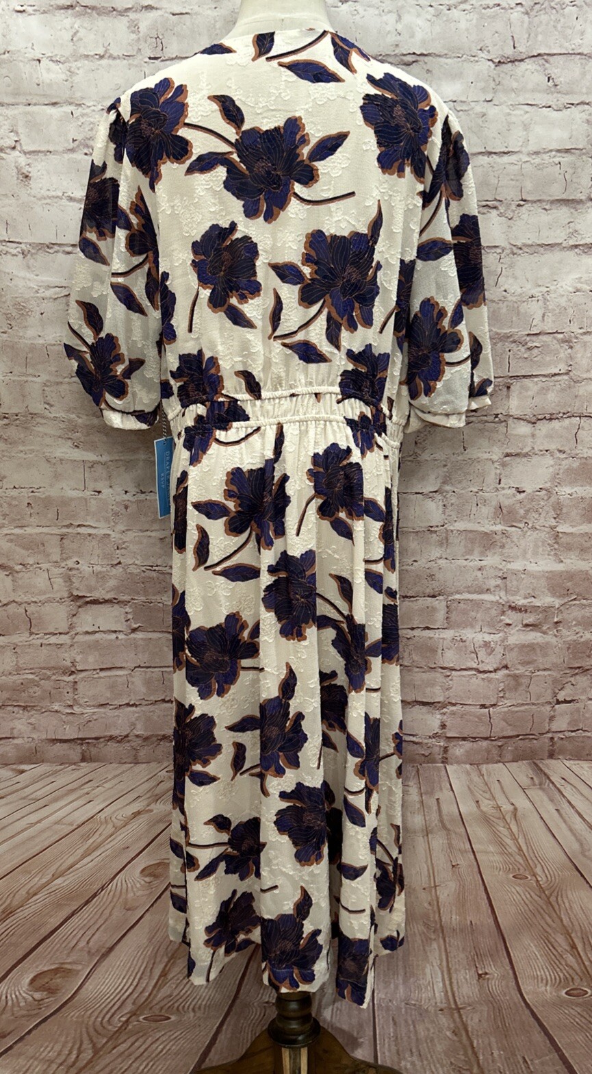 DRAPER JAMES RSVP Womens Jacquard Woven Midi Dress Floral Ivory Navy Size 1X NEW