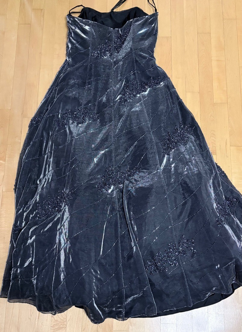 CASSANDRA STONE Size 16 Gray Strapless Beaded Chiffon Evening Gown