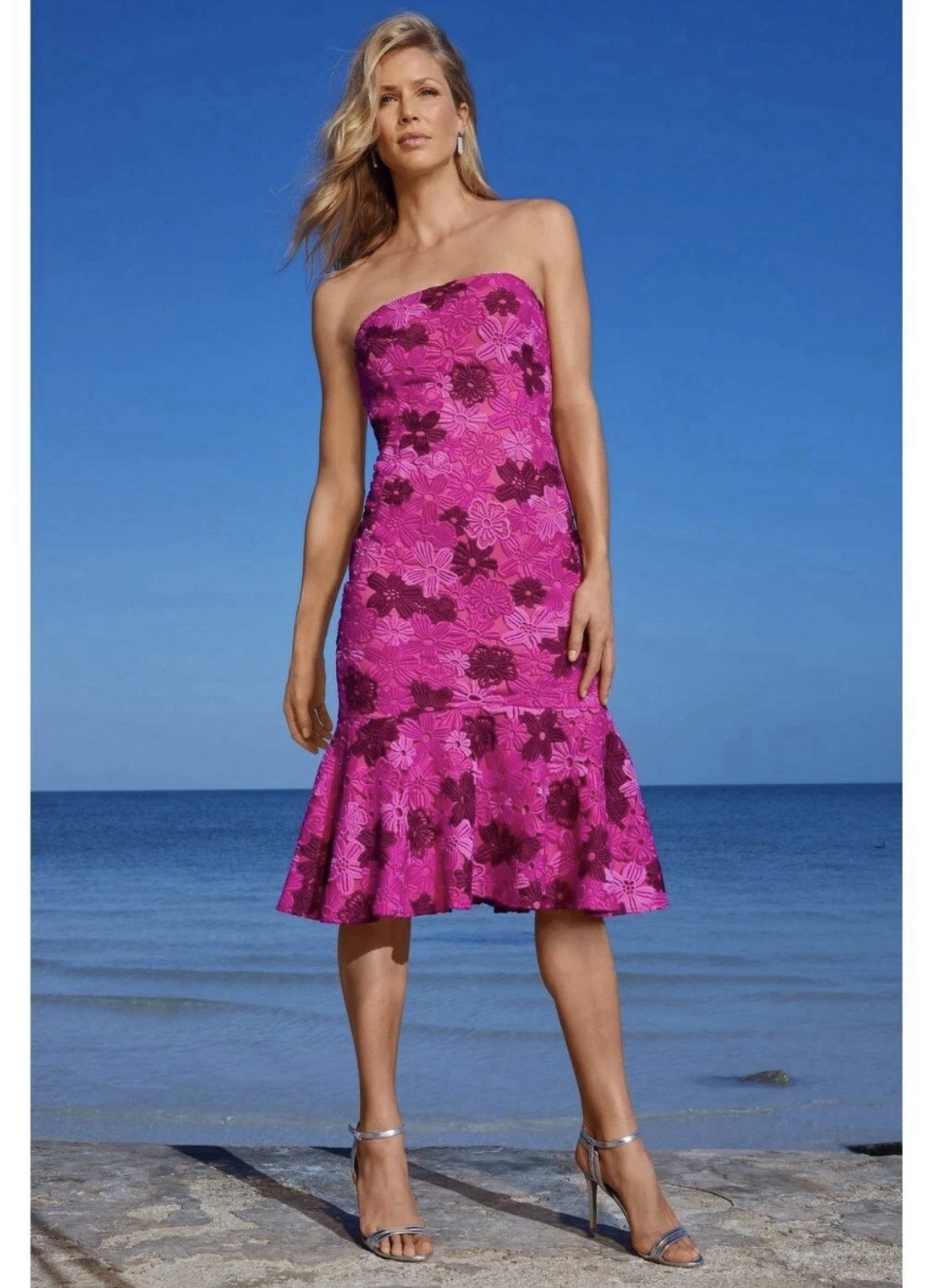 Alexia Admor Romantic Feminine Floral Lace Strapless Cocktail Dress Sz 8 Medium
