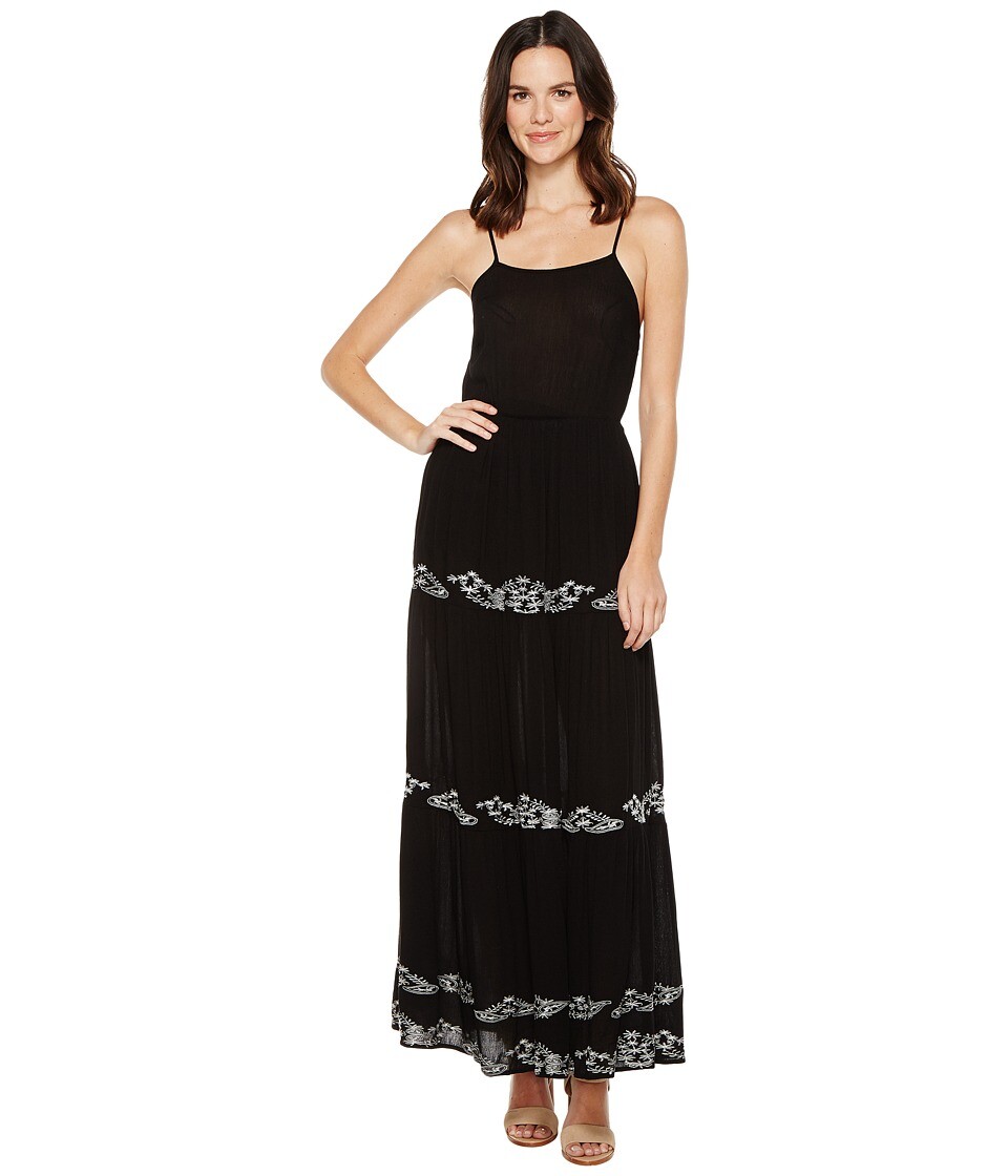 $380 Brigitte Bailey Women Black Blaine Embroidered Sleeveless Maxi Dress Size L