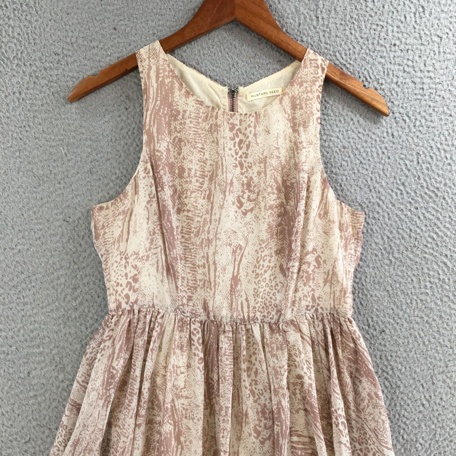 Mustard Seed Asymmetrical Draped Dress Womens M Sleeveless Snake Print Beige