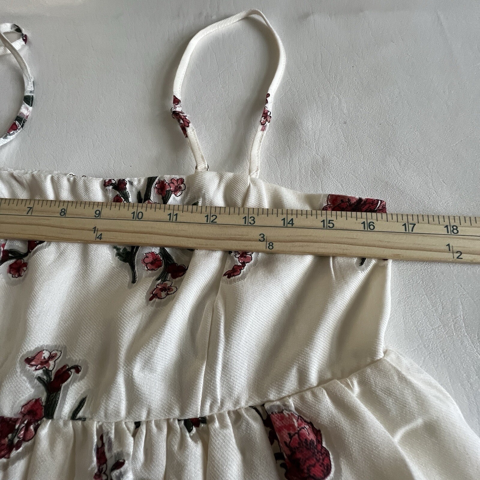 Storia Floral Mini Dress Medium White Red Rose Cottagecore Boho Summer Sundress