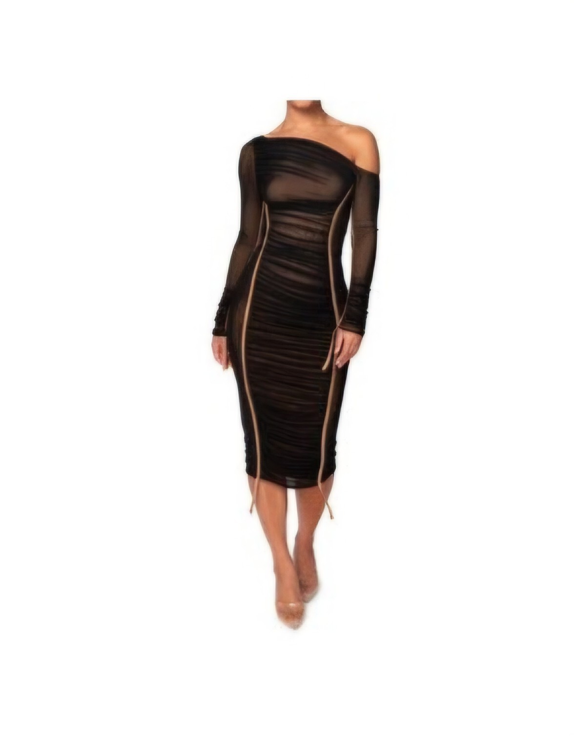 JLUXLABEL Nordstrom Monika One Shoulder Midi Dress Size Small Black Rouched