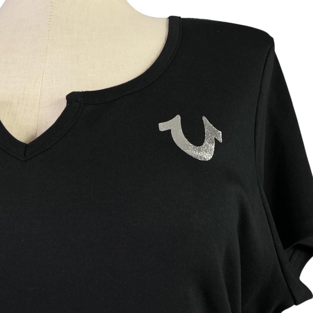 True Religion Taping Tee Dress Womens 3X Black Knit Short Sleeve Plus Size NEW