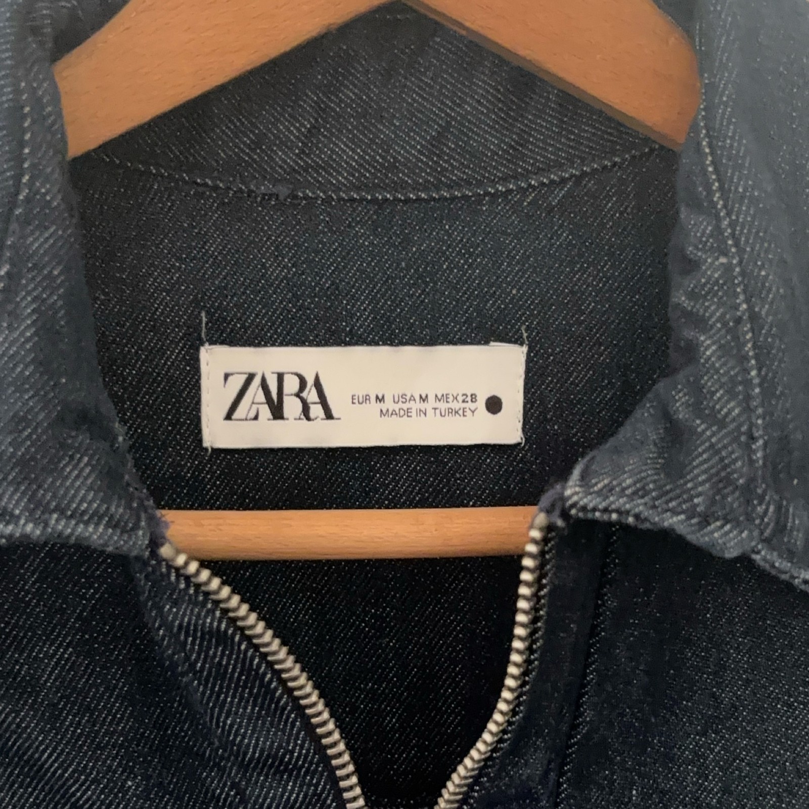 Zara Dress Medium Dark Denim Midi Length Zipper Office Fall