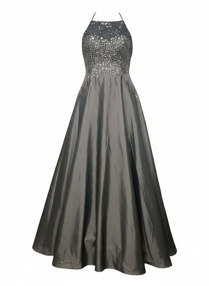 Charcoal Gray Beaded Halter Gown